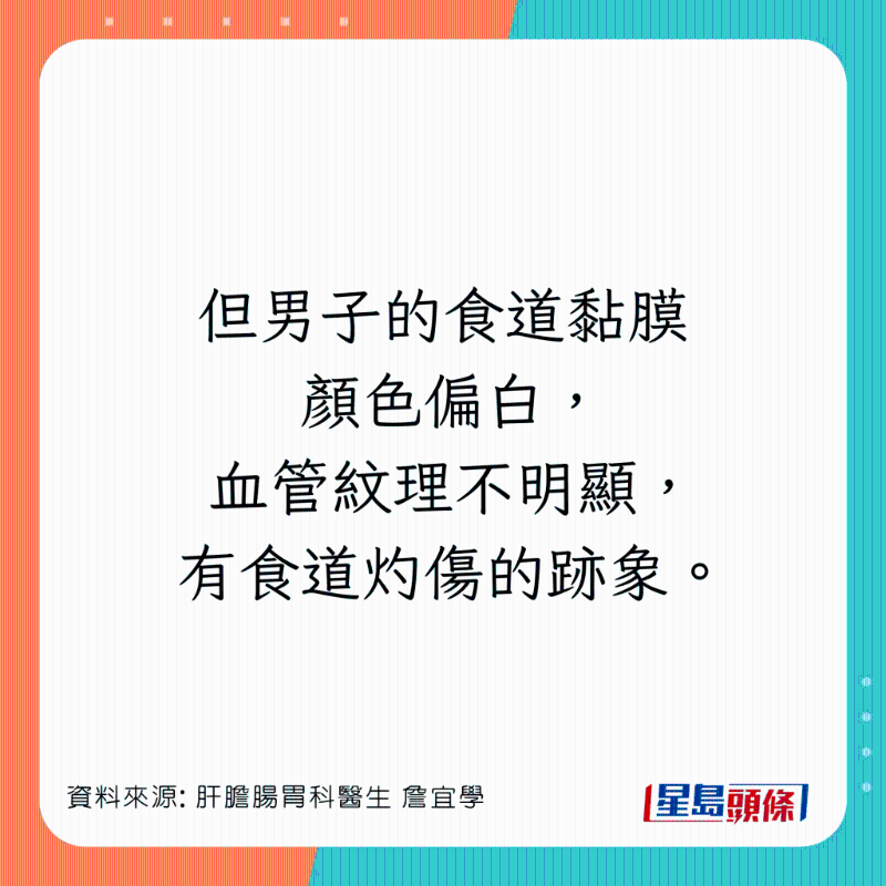 男患者食道灼傷，可惡化成食道癌