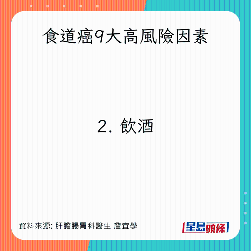 食道癌9大高風險因素：飲酒