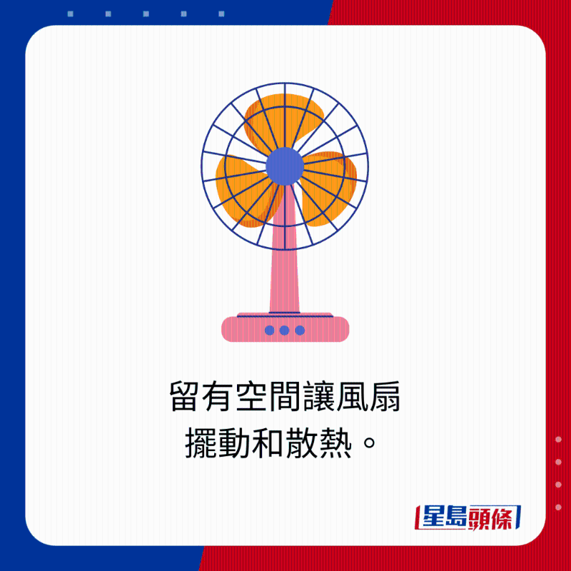 留有空間讓風扇擺動和散熱。