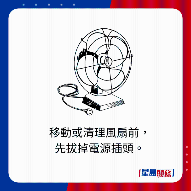 移動或清理風扇前，先拔掉電源插頭。