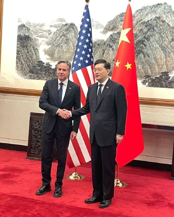 秦剛和布林肯會談開始