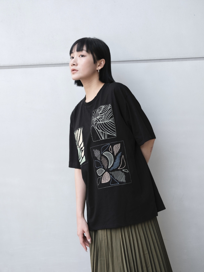 圖案靈感來自夏威夷棕櫚樹葉，采用拼貼混合刺繡及扭繩等多樣設計，豐富視效/$1，995/Atsuro Tayama。