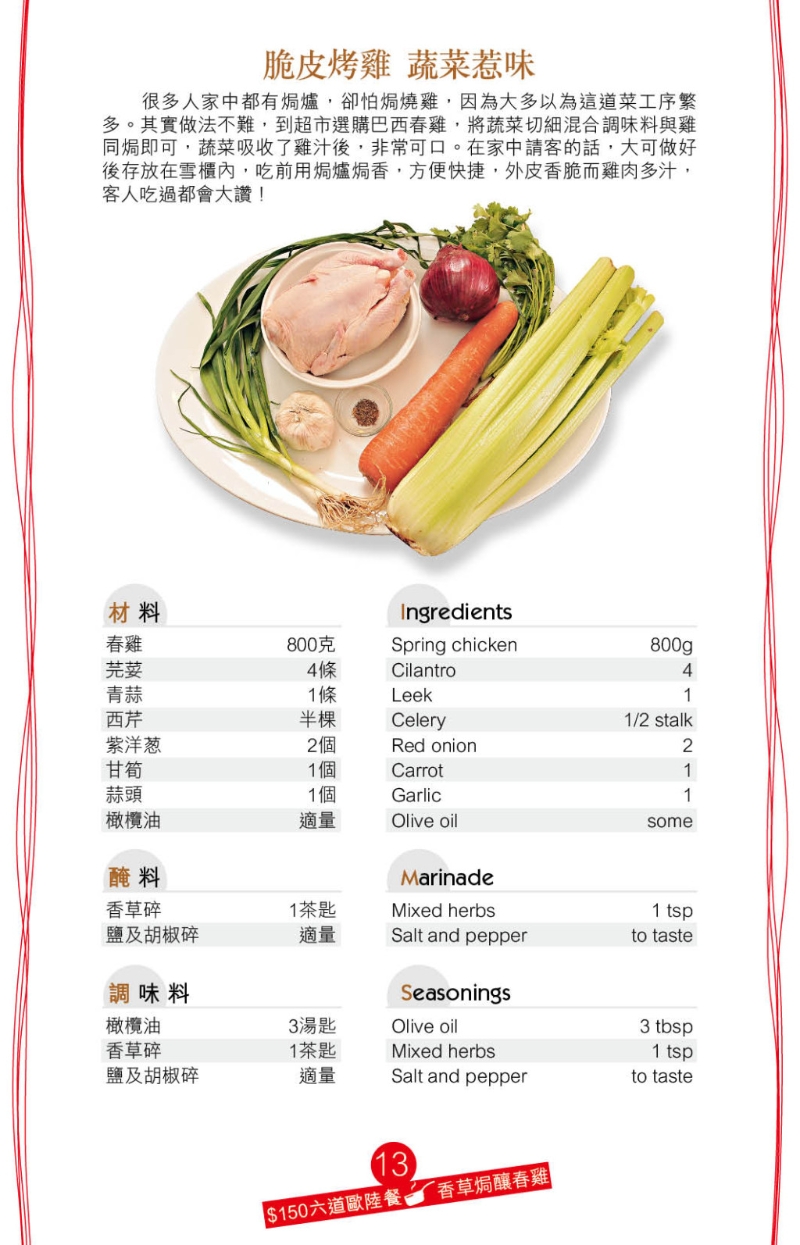 香草焗釀春雞 食材 香草焗釀春雞 食材
