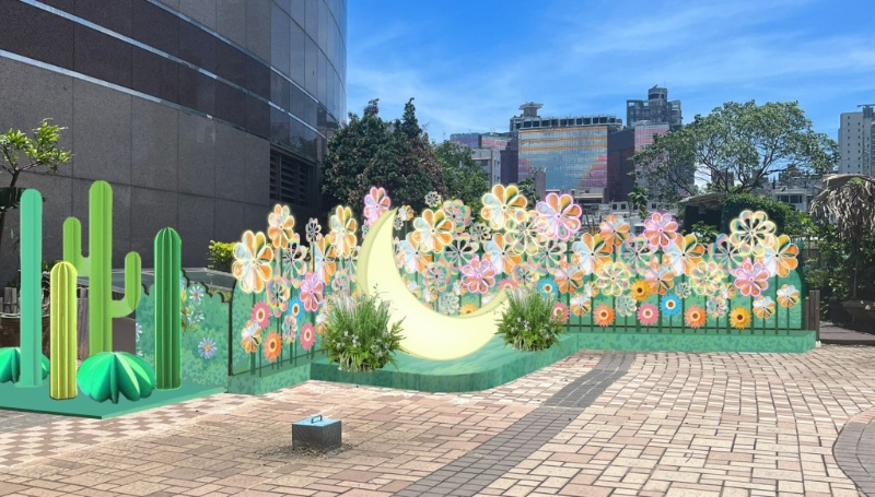 Moko Garden高掛約240個七彩燈籠，設彩虹風車陣等打卡裝置，呼應佳節。 （MO）