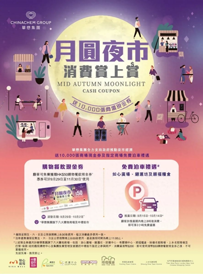 華懋集團八大商場免費派發一萬張50元現金券