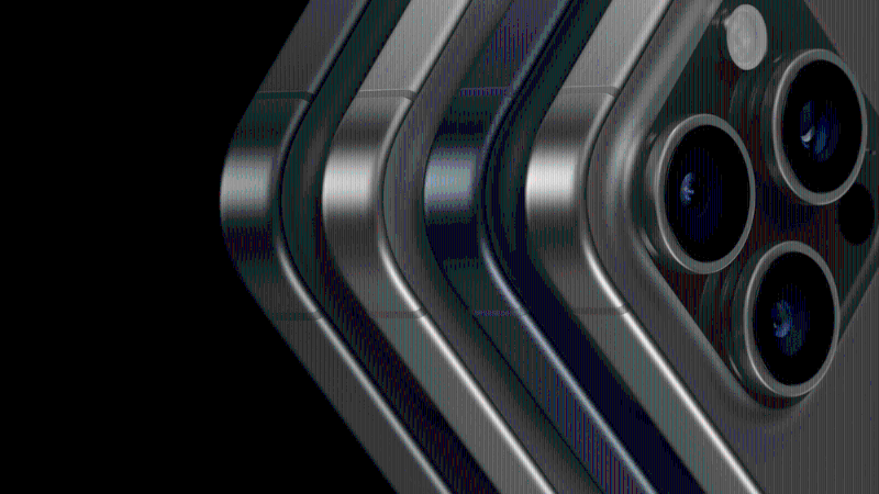 iPhone 15 Pro系列機身備有黑、白及藍3種鈦金屬顏色選擇。，