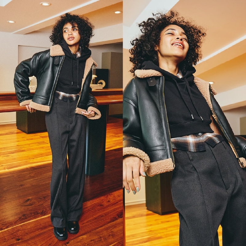 男女裝人氣秋冬服飾，Faux mouton short flight jacket $399