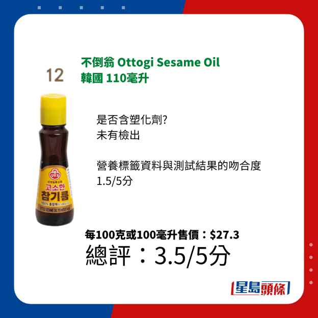 不倒翁 Ottogi Sesame Oil 韓國 110毫升 不倒翁 Ottogi Sesame Oil 韓國 110毫升