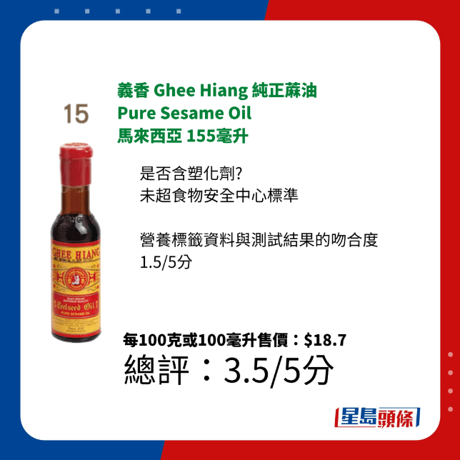 義香 Ghee Hiang 純正蔴油 Pure Sesame Oil 馬來西亞 155毫升 義香 Ghee Hiang 純正蔴油 Pure Sesame Oil 馬來西亞 155毫升