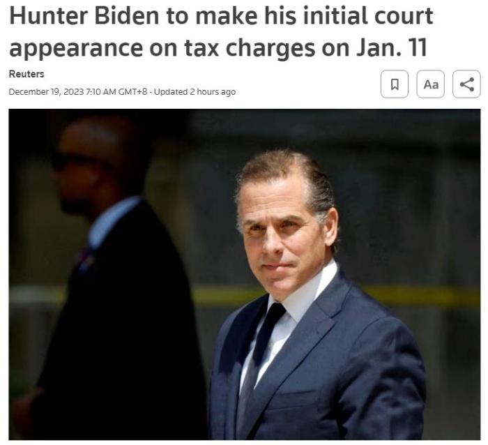 拜登兒子亨特2024年1月就稅務指控，將在洛杉磯首次出庭
