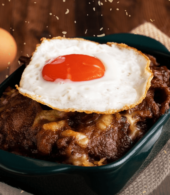 芝士焗沙嗲牛肉配蘭王蛋飯 芝士焗沙嗲牛肉配蘭王蛋飯