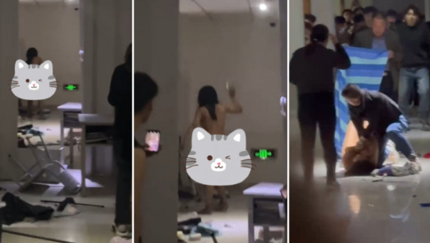 長發女全身赤裸闖男生宿舍打砸 長發女全身赤裸闖男生宿舍打砸