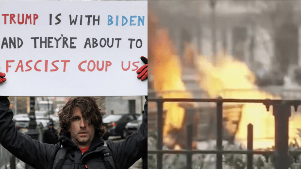 特朗普掩口費案驚傳庭外男子自焚 特朗普掩口費案驚傳庭外男子自焚