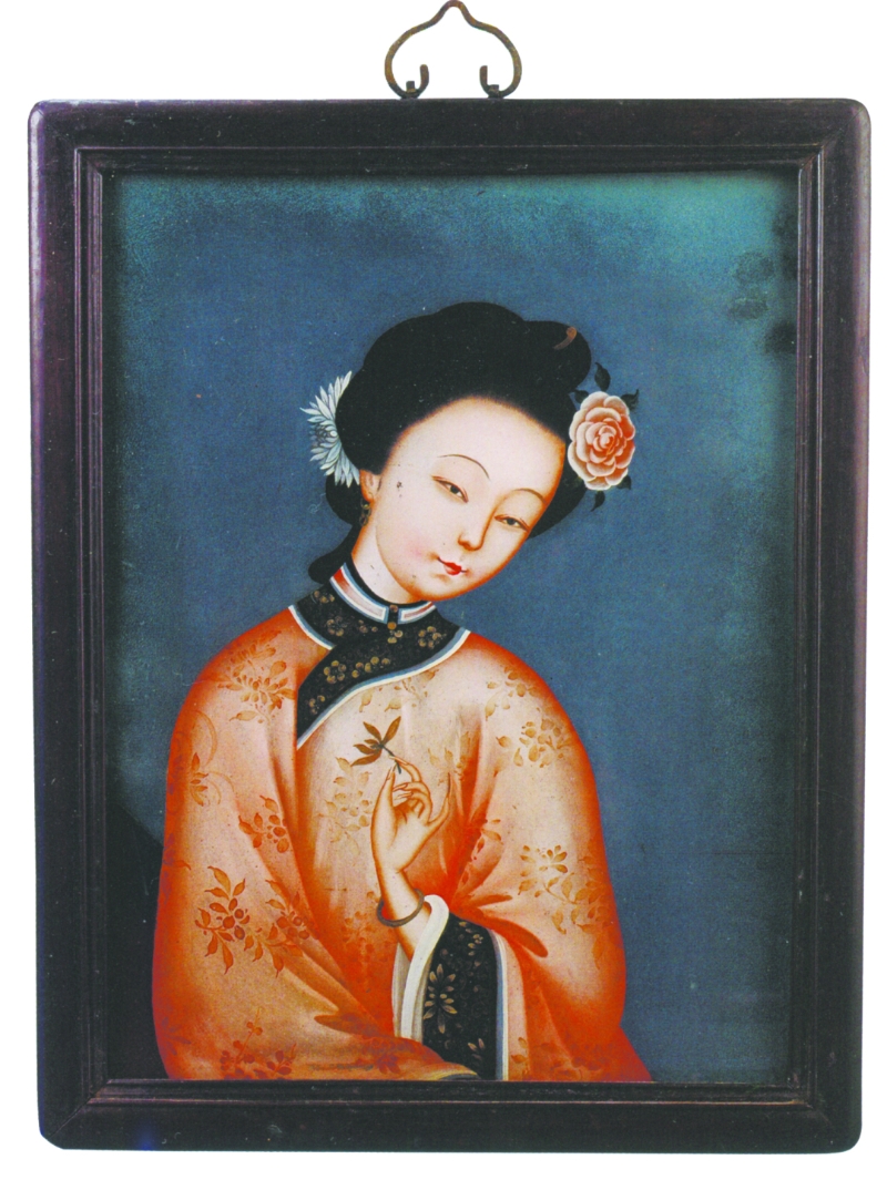 清末仕女肖像玻璃畫