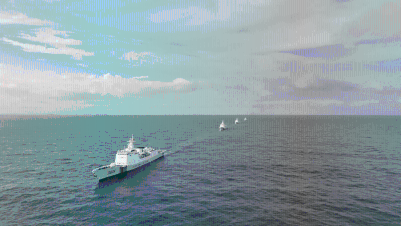 海警2304艦艇編隊位臺島以東海域開展綜合執法演練。