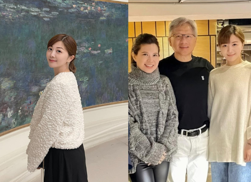 主播韓佩穎曬出與英偉達執行長黃仁勛的合影。翻攝自韓佩穎臉書