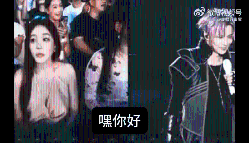 鏡頭就轉到臺下一位衣著性感的美女歌迷。