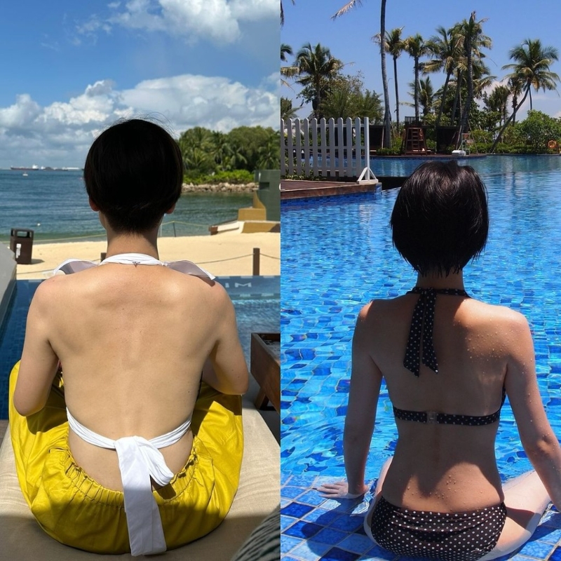 昨日（4日），江美儀在IG上發布了一張自己今年與12年前的泳裝對比照。