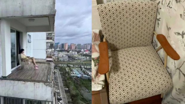 初中女生淡定坐18樓“無邊”陽臺
