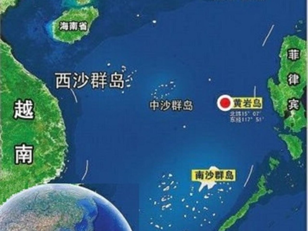 黃巖島在南海中部。
