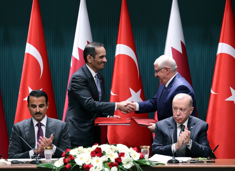 2024年11月14日，土耳其總統艾爾多安和卡達國王塔米姆于 在土耳其安卡拉總統府出席簽字儀式。（路透社）