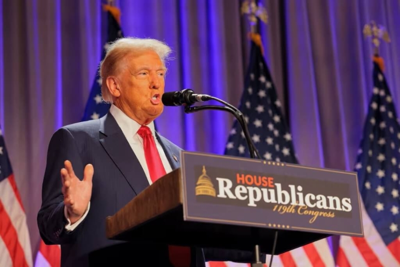 美國總統當選人特朗普在國會山莊發表談話。路透社