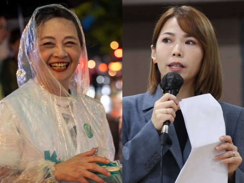 圖為民眾黨創黨元老大媽老司機朱蕙蓉（左）、民眾黨立院團主任陳智菡（右）。