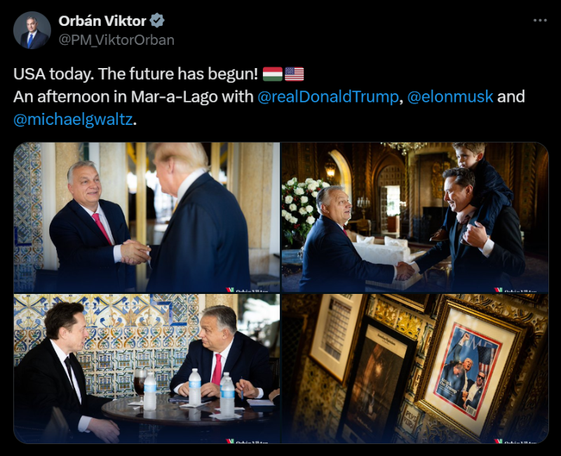 歐爾班9日在社交媒體X上發帖。