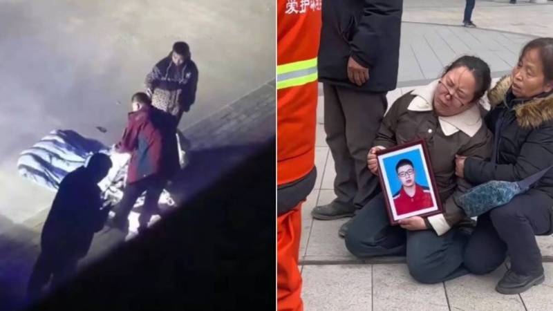 左圖為黨昶鑫被發現墜樓現場。