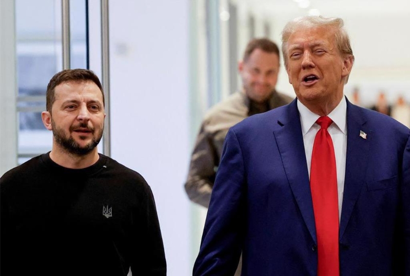 烏克蘭總統澤連斯基（左）與美國總統特朗普之前在美國會面。 路透社
