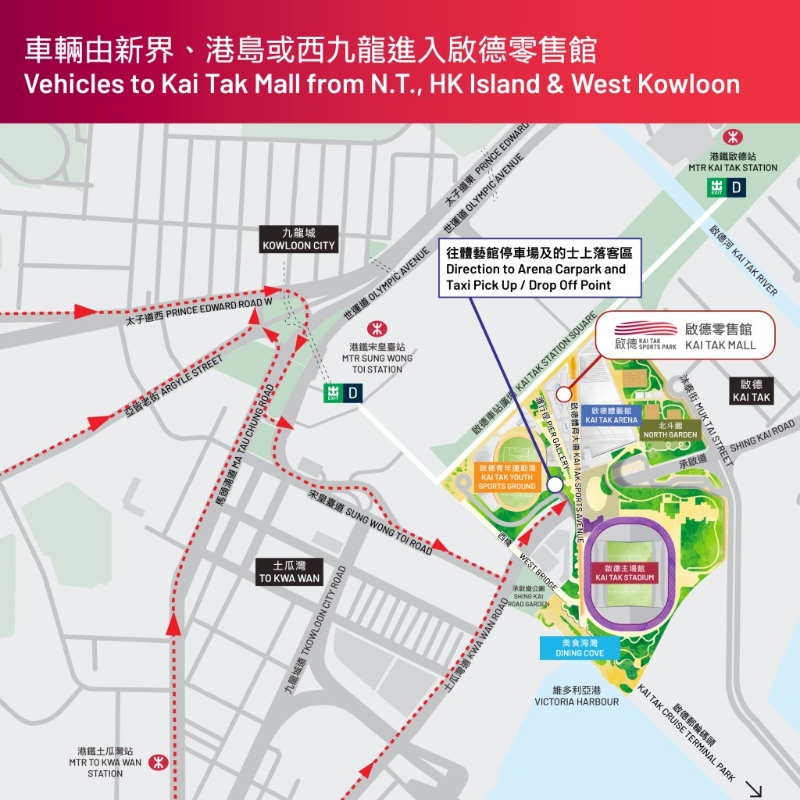 車輛由新界、港島或西九龍進入啟德零售館