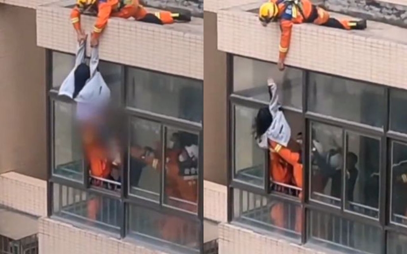 大陸有女子因失戀欲輕生，后來被消防人員營救成功，但沒想到女子也和消防員于3個月后結婚了。（圖／翻攝自微博）