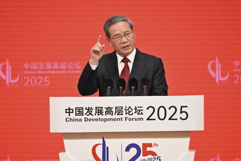 李強在中國發展高層論壇發表演講。美聯社