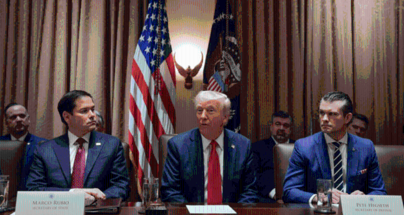 美國總統特朗普及國務卿魯比奧、國防部長赫格塞斯。美聯社