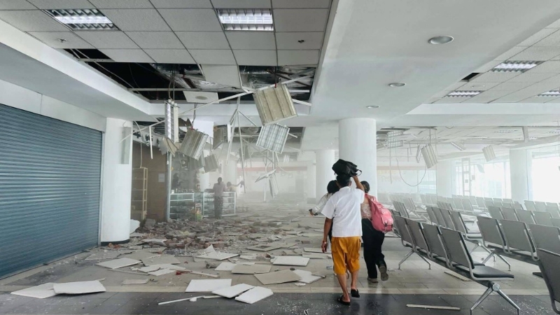 緬甸曼德勒機場天花板坍塌。x.com@sentdefender