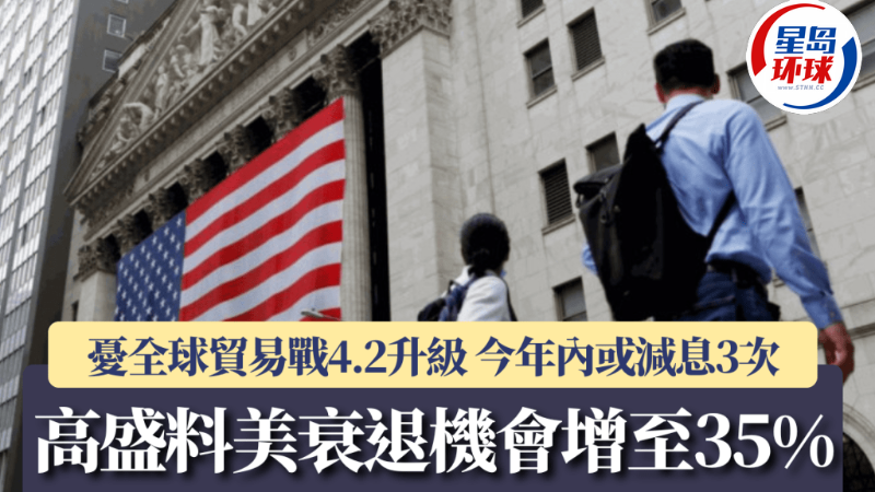 高盛料美衰退機會增至35% 高盛料美衰退機會增至35%