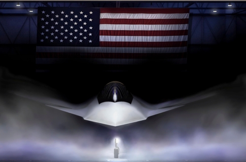 美國總統川普3月21日公開的F-47「下世代空優」（NGAD）第6代戰機圖像。