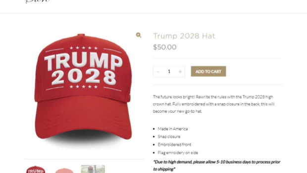 特朗普團隊商店銷售“特朗普2028”字樣帽子 特朗普團隊商店銷售“特朗普2028”字樣帽子