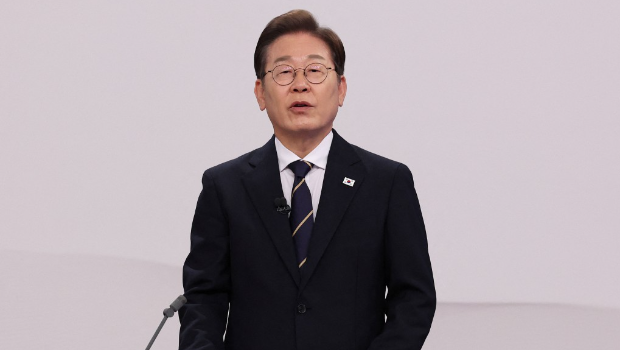 民調領先的在野共同民主黨候選人李在明。路透社