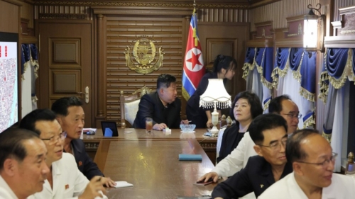 站在金正恩旁的金主愛望著車窗外的景物。